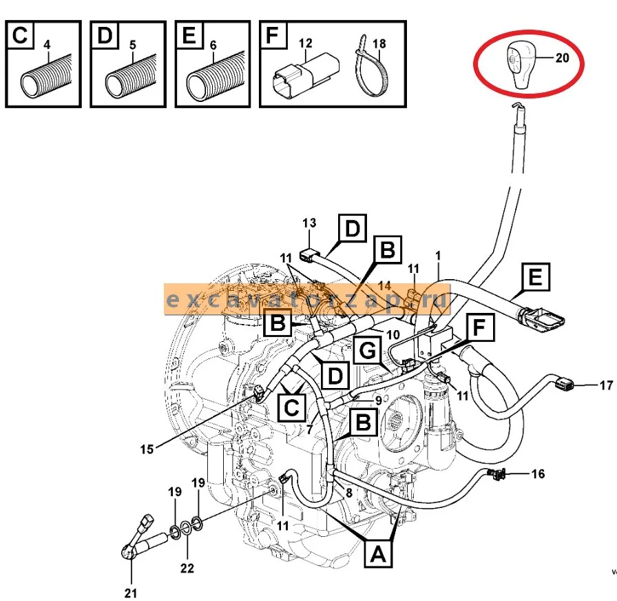 Рукоятка VOE16258231 (рычага КПП) экскаватора погрузчика Volvo BL61, BL71