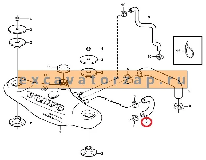 Патрубок VOE11882756 (от расш. бачка) экскаватора погрузчика Volvo BL61, BL71
