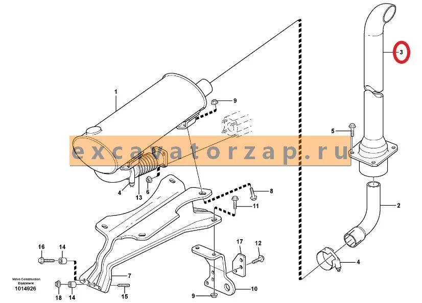Труба выхлопная VOE11890160 экскаватора погрузчика Volvo BL61, BL71