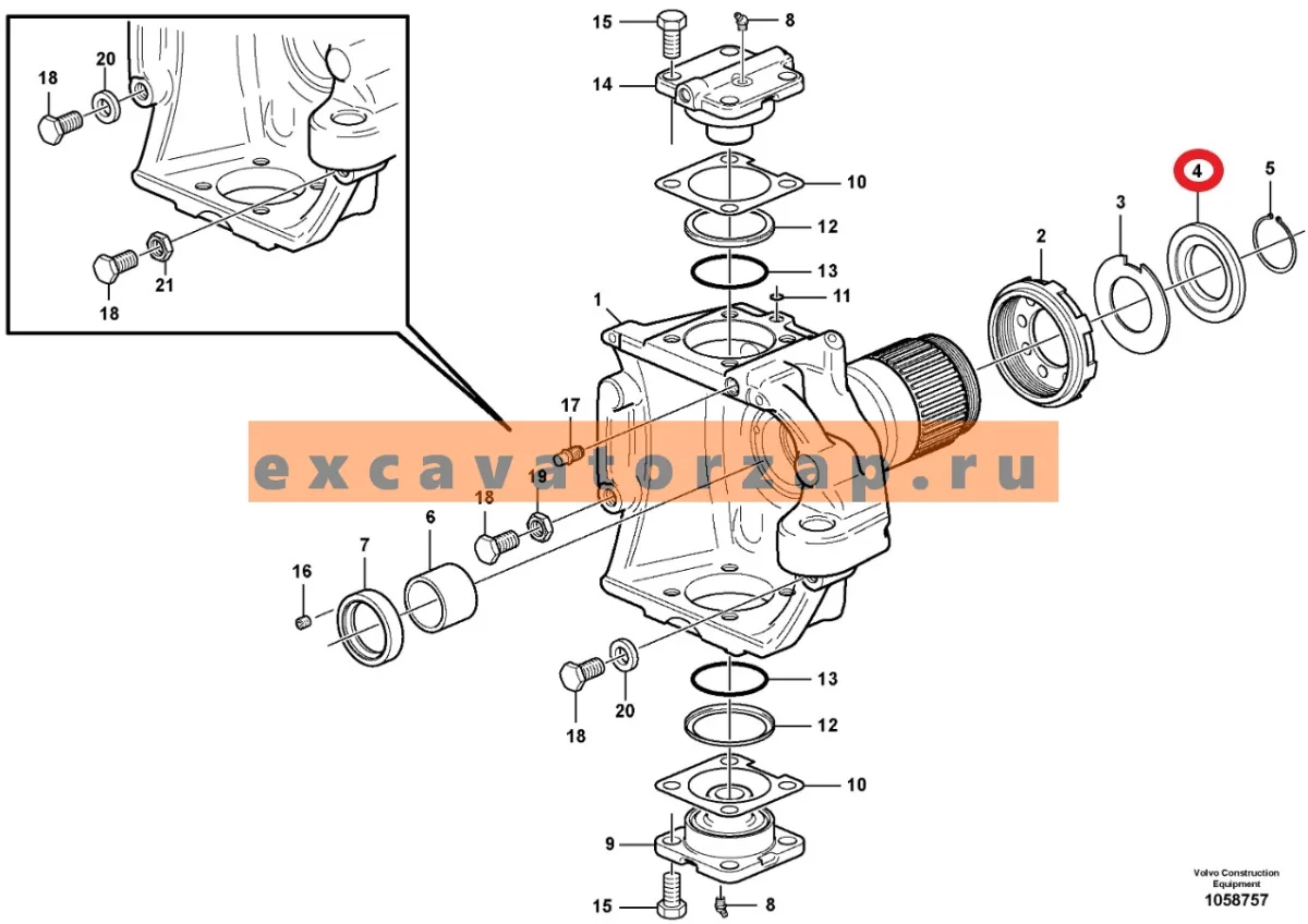 Шайба VOE14558938 переднего моста экскаватора Volvo EW160C, EW160D, EW160E, EW180C, EW180D, EW180E, EW205D, EW210C, EW210D, EW230C, EWR150E