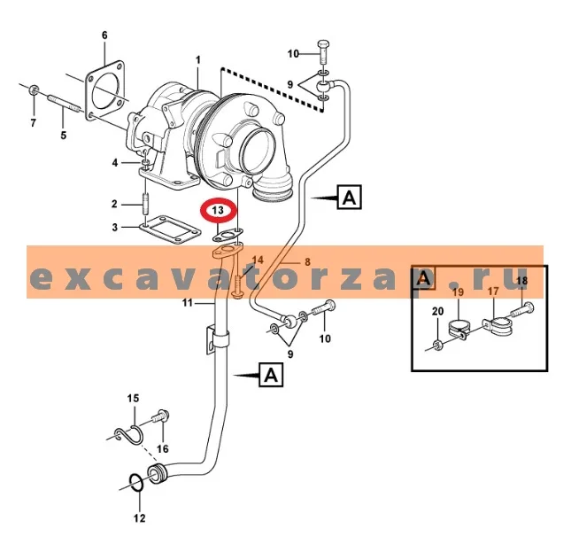 Прокладка слива турбины VOE21242584 двигателя экскаватора погрузчика Volvo BL61, BL71