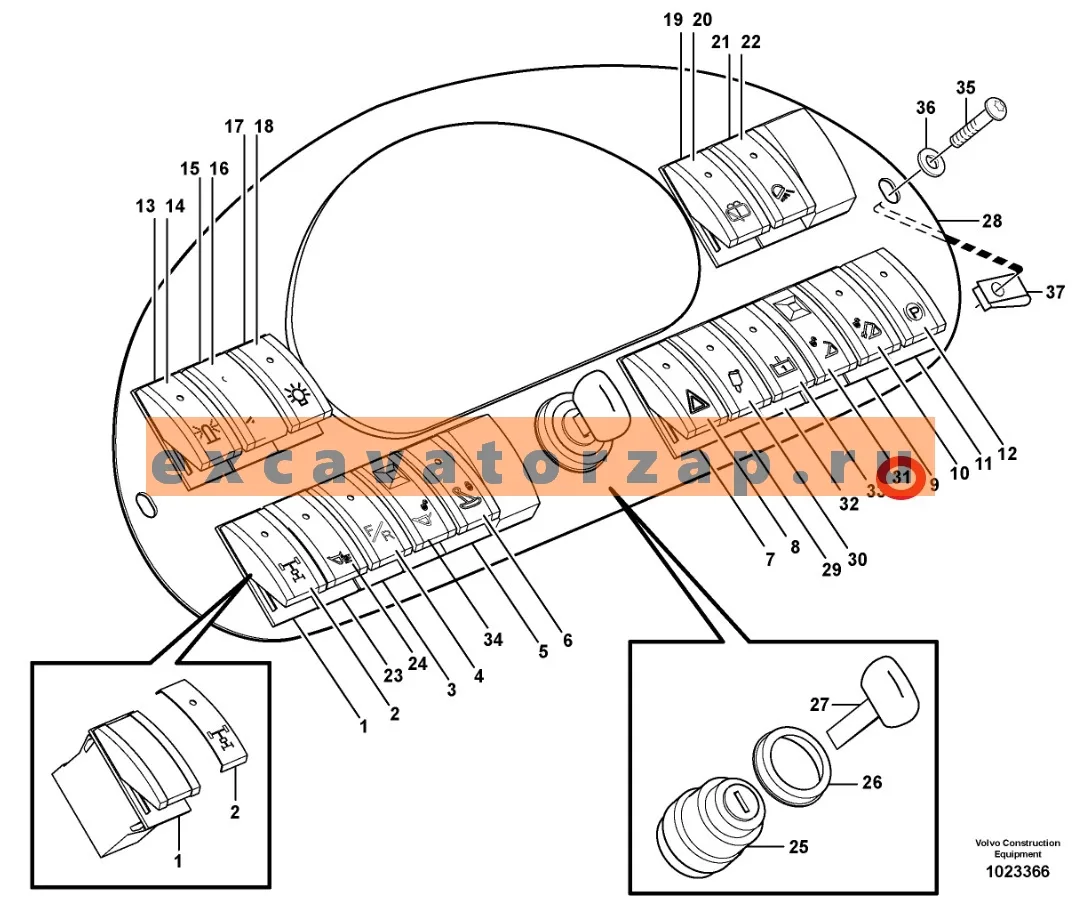 Переключатель (кнопка) VOE11891362 экскаватора погрузчика Volvo BL61, BL71