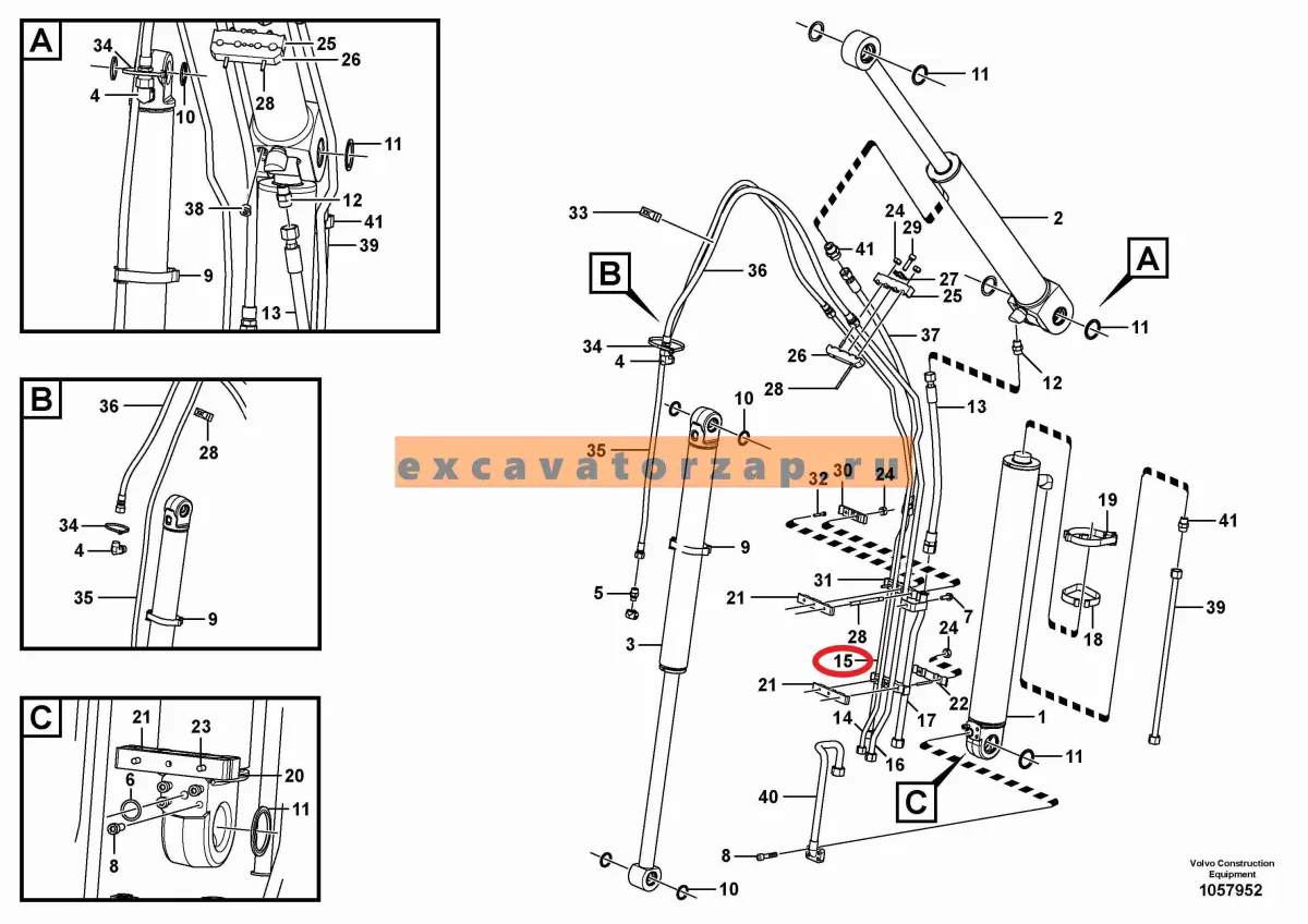 Трубопровод VOE11891054 стрелы экскаватора погрузчика Volvo Bl61, BL71