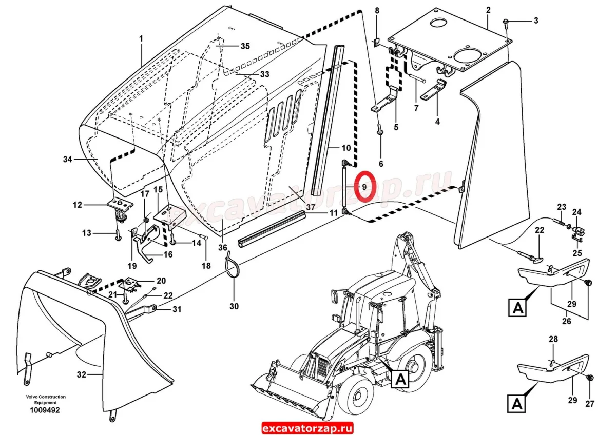 Амортизатор VOE11884653 капота экскаватора погрузчика Volvo BL61, BL71