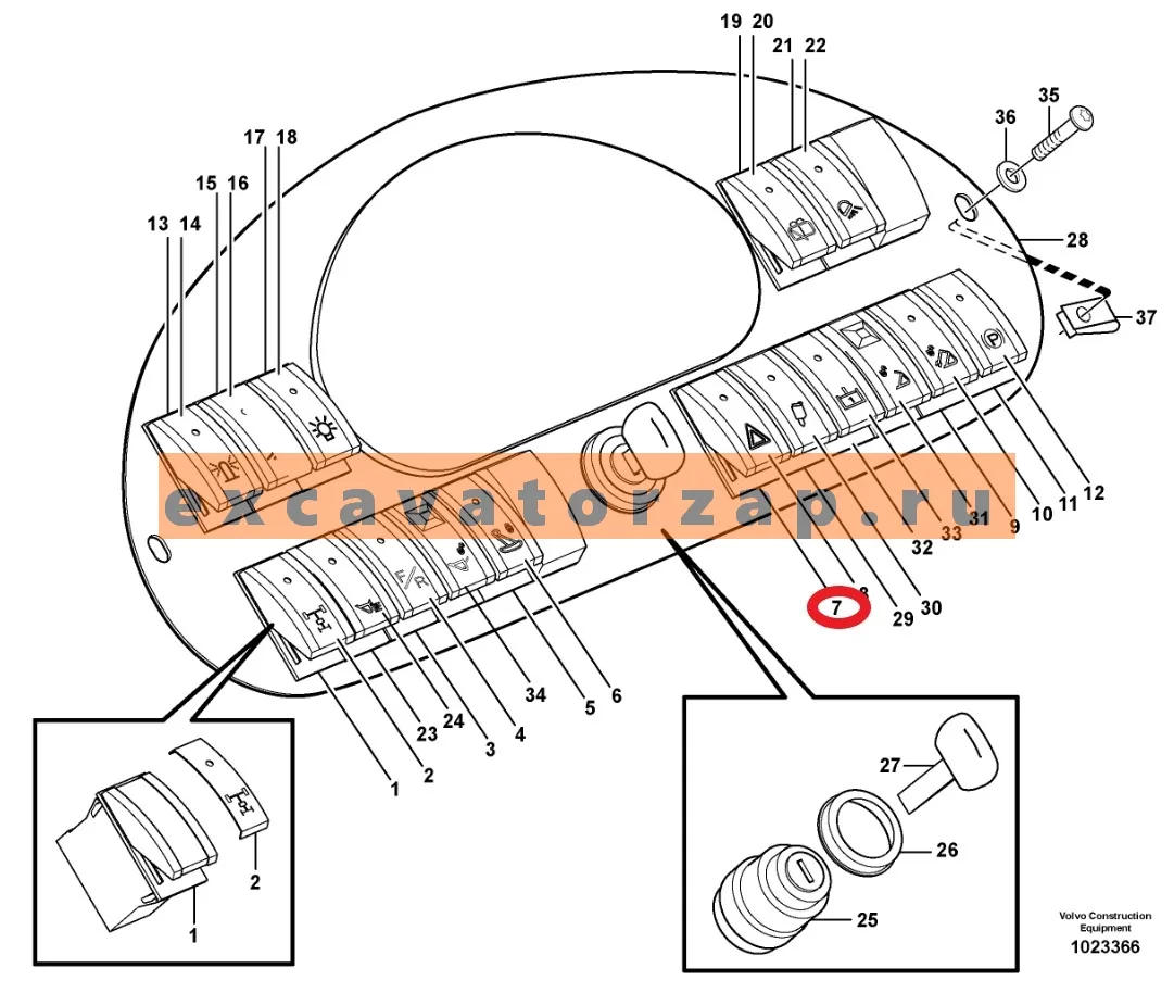 Переключатель (кнопка) VOE11890297 экскаватора погрузчика Volvo BL61, BL71