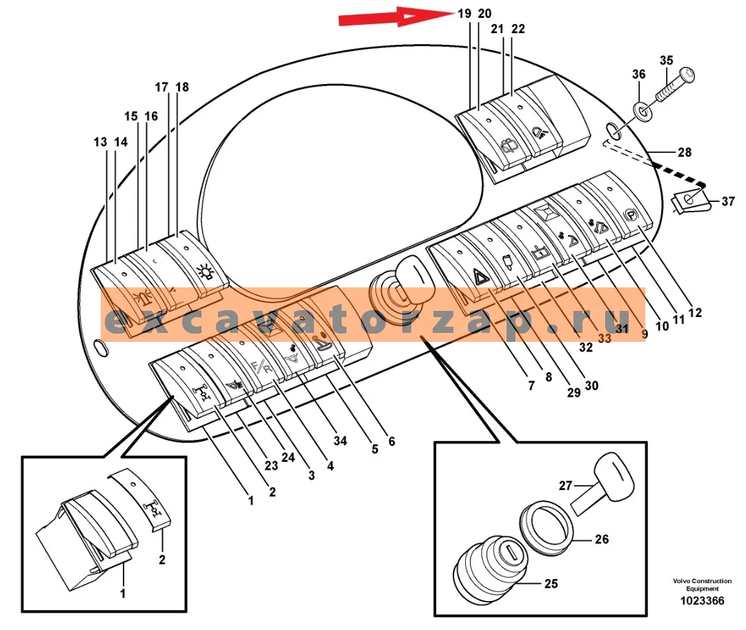 Переключатель (кнопка) VOE11890298 экскаватора погрузчика Volvo BL61, BL71