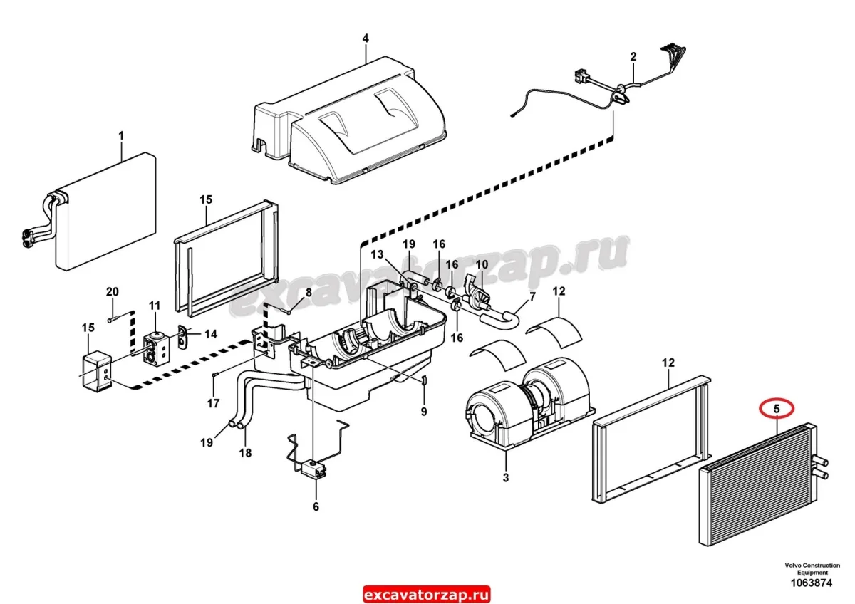 Радиатор печки (отопителя) VOE17228562 экскаватора погрузчика Volvo BL61, BL71