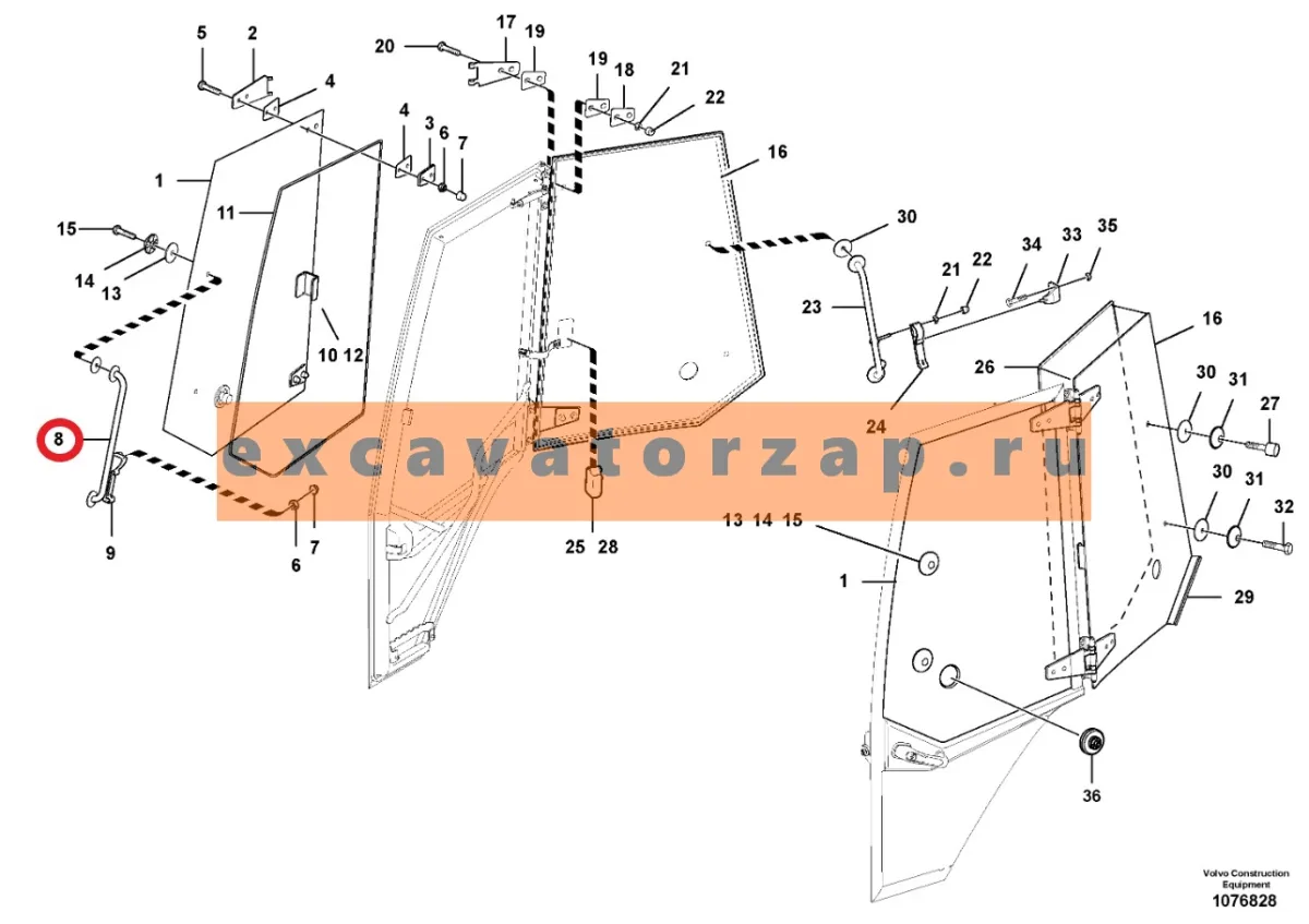 Ручка VOE15126828 дверного стекла экскаватора погрузчика VOLVO BL61, BL71