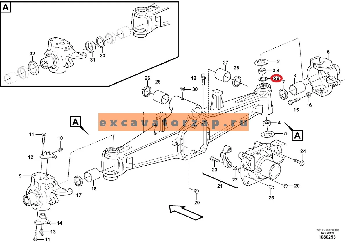 Шайба VOE17219980 верхнегошкворня моста экскаватора погрузчика VOLVO BL60, BL60B, BL61, BL61B, BL61PLUS, BL70, BL70B, BL71, BL71B, BL71PLUS