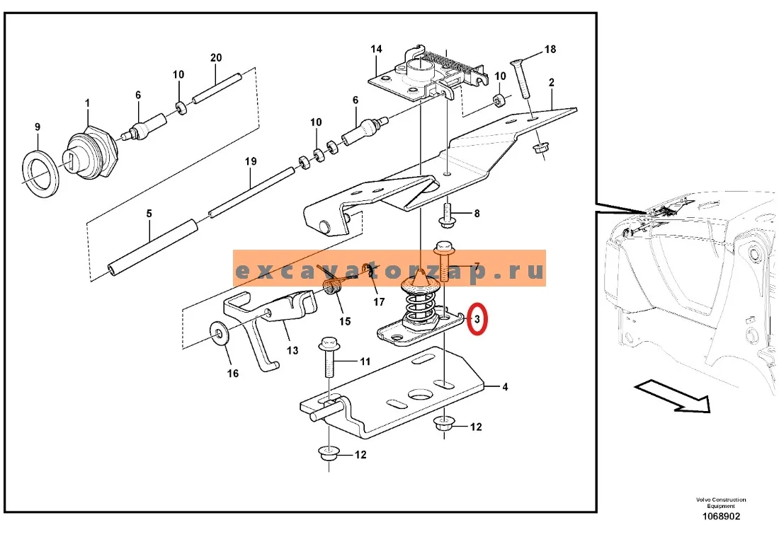 Замок пружинный VOE11114940 капота экскаватора погрузчика VOLVO BL61, BL71