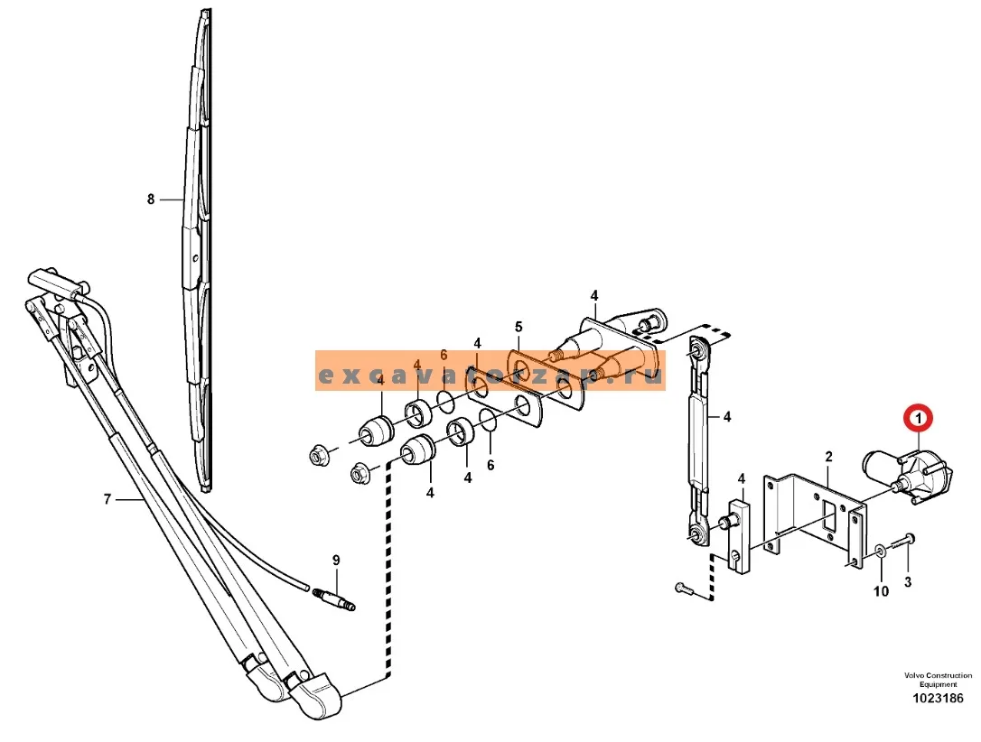 Мотор стеклоочистителя VOE11200669 передний экскаватора погрузчика BL60, BL61, BL61PLUS, BL70, BL71, BL71PLUS