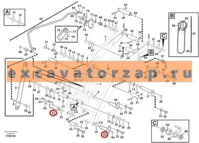 Палец VOE11882428, аналог, SRP - Турция (переднего ковша) с ригелем экскаватора погрузчика VOVLO BL60B, BL61B, BL70B, BL71B