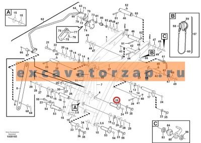 Палец VOE11883032, аналог, SRP - Турция (крепление тяг ковша к передней стреле, с ригелем) экскаватора погрузчика VOLVO BL60, BL60B, BL61, BL61B, BL61PLUS, BL70, BL70B, BL71, BL71B, BL71PLUS
