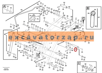 Палец VOE11888280, аналог, SRP - Турция (крепление гидроцилиндра опрокидывания ковша к тягам, с ригелем) экскаватора погрузчика VOLVO BL60, BL60B, BL61, BL61B, BL61PLUS, BL70, BL70B, BL71, BL71B, BL71PLUS