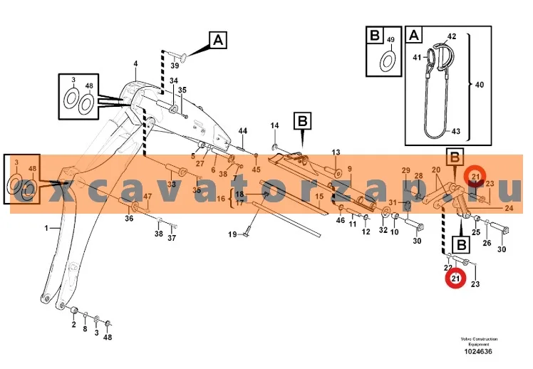Палец VOE11882533, аналог, SRP - Турция (гидроцилиндр-трапеция ковша, с ригелем) экскаватора погрузчика VOLVO BL60B, BL61B, BL70B, BL71B