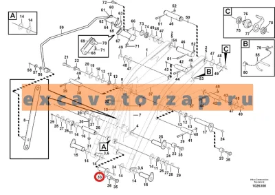 Палец VOE11884182, аналог, SRP - Турция (крепления штока гидроцилиндра опрокидывания переднего ковша) с ригелем экскаватора погрузчика VOLVO BL60, BL60B, BL61, BL61B, BL61PLUS, BL70, BL70B, BL71, BL71B, BL71PLUS