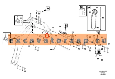 Палец VOE11887962, аналог, SRP - Турция (крепления стрелы к рукояти) с ригелем экскаватора погрузчика VOVLO BL60, BL61, BL61PLUS, BL70, BL71, BL71PLUS