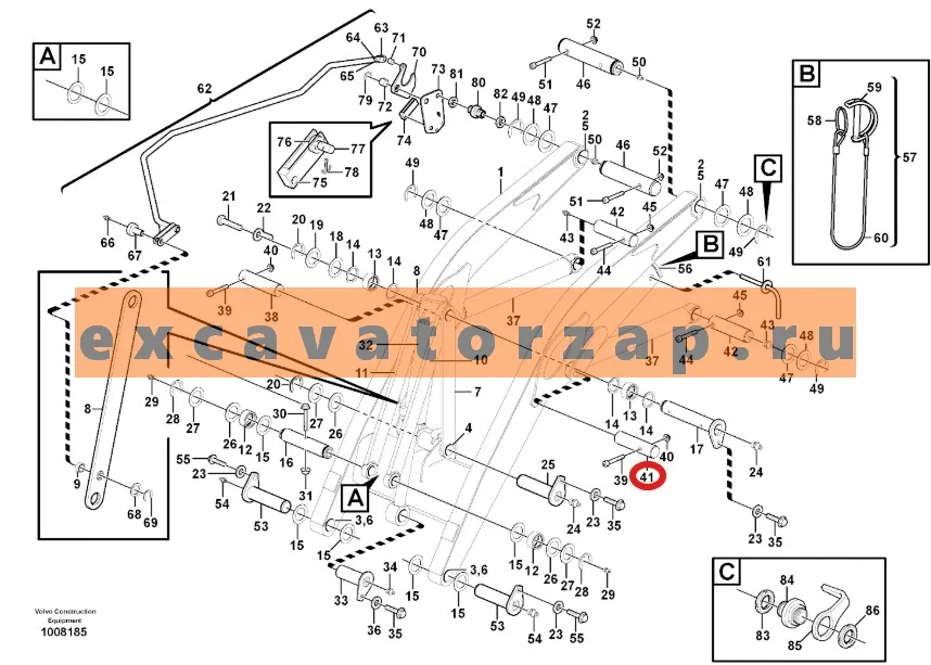 Палец VOE11883381, аналог, SRP - Турция (гидроцилиндра подъема стрелы, левая сторона) экскаватора погрузчика VOLVO BL60, BL60B, BL61, BL61B, BL61PLUS, BL70, BL70B, BL71, BL71B, BL71PLUS