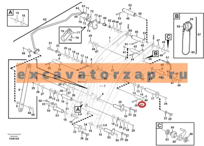 Палец VOE11883381, аналог, SRP - Турция (гидроцилиндра подъема стрелы, левая сторона) экскаватора погрузчика VOLVO BL60, BL60B, BL61, BL61B, BL61PLUS, BL70, BL70B, BL71, BL71B, BL71PLUS
