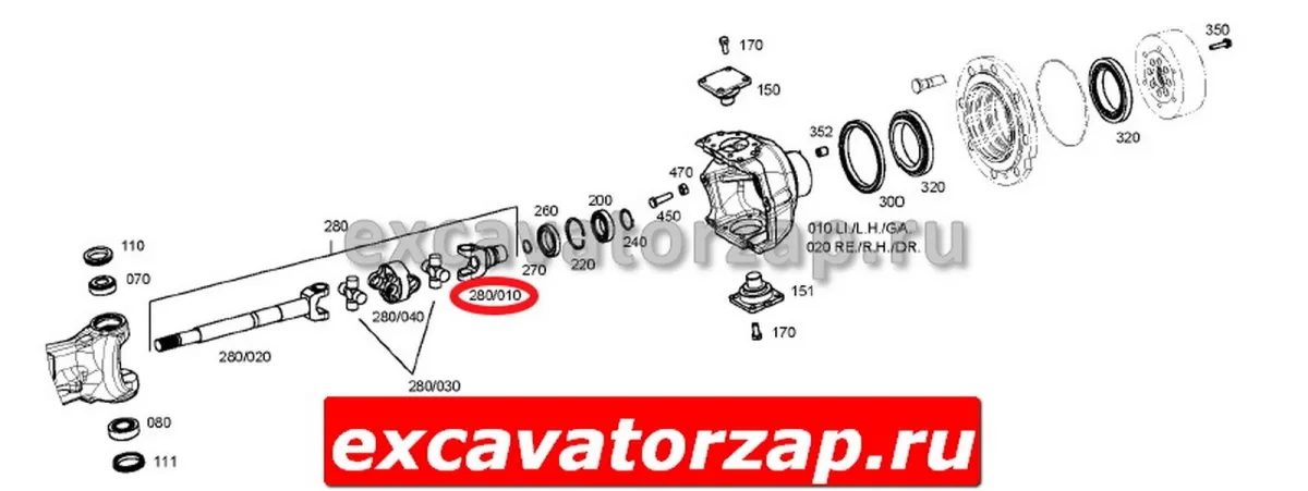 Вилка (вал, универсальный шарнир) T153720, 0501.314.667, 0501314667, 0501-314-667 переднего моста экскаватора погрузчика John Deere 325J, 325K, 315SK