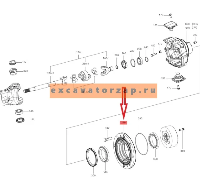 Ступица T229273 моста экскаватора погрузчика John Deere 315SK, 325J, 325K