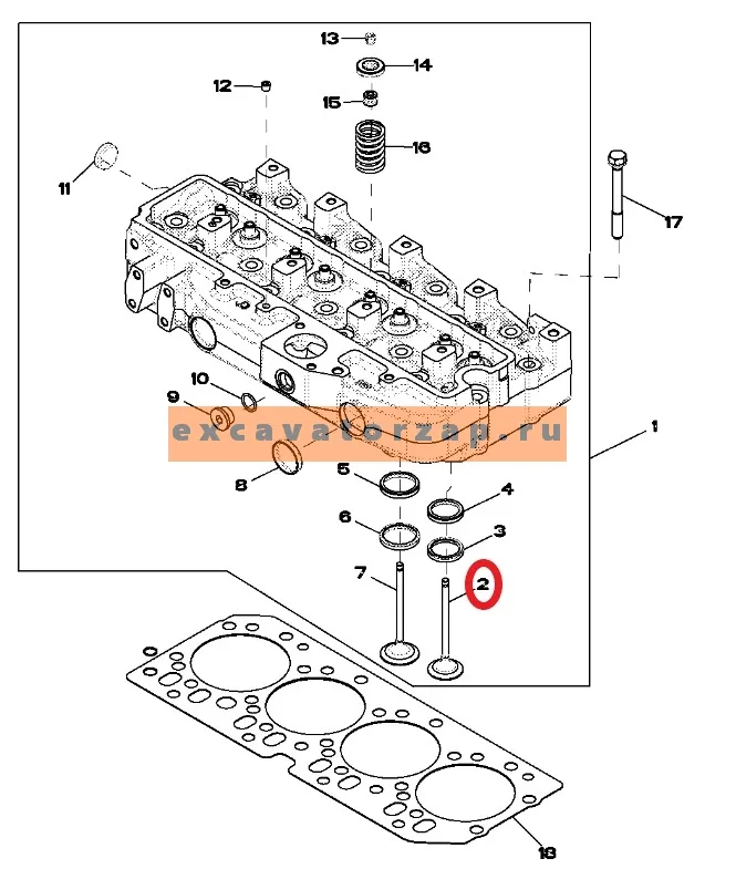 Клапан выпускной R90692 двигателя экскаватора погрузчика John Deere 315SK, 325J, 325K