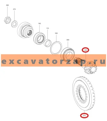 Главная пара T230865 + T230866 заднего моста экскавтора погрузчика JOHN DEERE 210K, 210LJ, 310SK, 310J, 315SK, 310K, 325J, 325K, 325SK, 410J, 310SJ, 410K, 315SJ