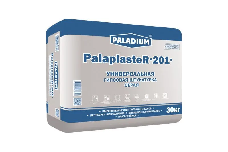 PALADIUM PalaplasteR-201 Палапластер-201 ГИПСОВАЯ ШТУКАТУРКА СЕРАЯ С МИКРОФИБРОЙ 30кг