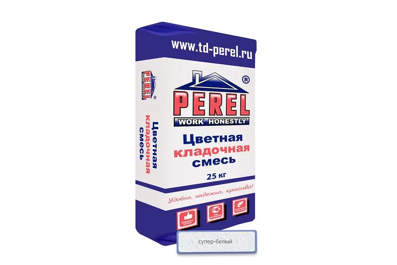 "Perel SL (лето), 25 кг" Цветные кладочные растворы , применяются для кладки кирпича с водопоглощением от 5 до 12 %. 0001 супер-белая