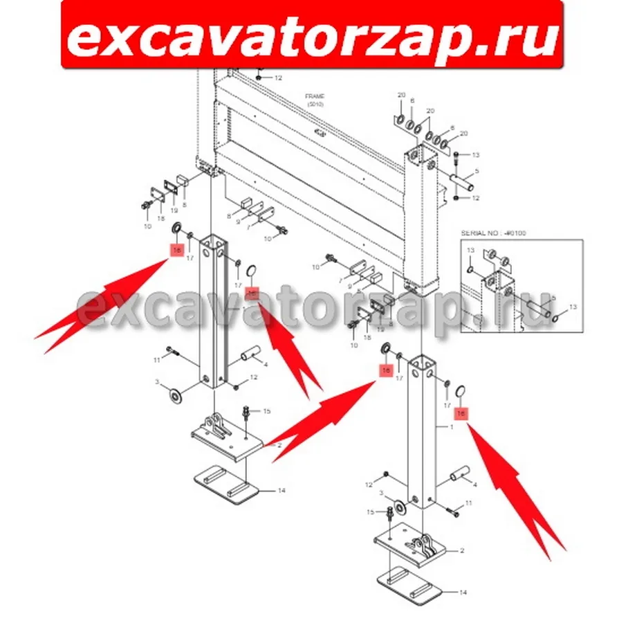 Уплотнение аутригера (направляющая опоры, лапы) 51U8-20060 экскаватора погрузчика Hyundai H940S