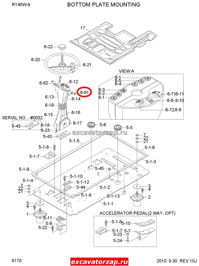 Подрулевой переключатель ZTAZ-00072 (свет поворотники) экскаватора HYUNDAI R140W-9, R170W-9, R180W-9, R210W-9