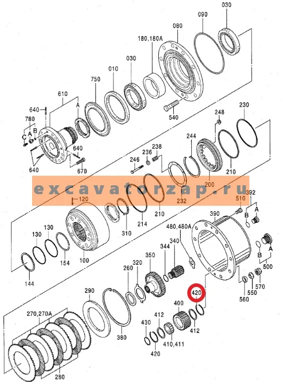 Кольцо стопорное 0501.318.247, 0501-318-247, 0501318247 моста экскаватора HYUNDAI R170W7, R170W7A, R170W9S, R180W9S, R200W7, R200W7A, R210W-9