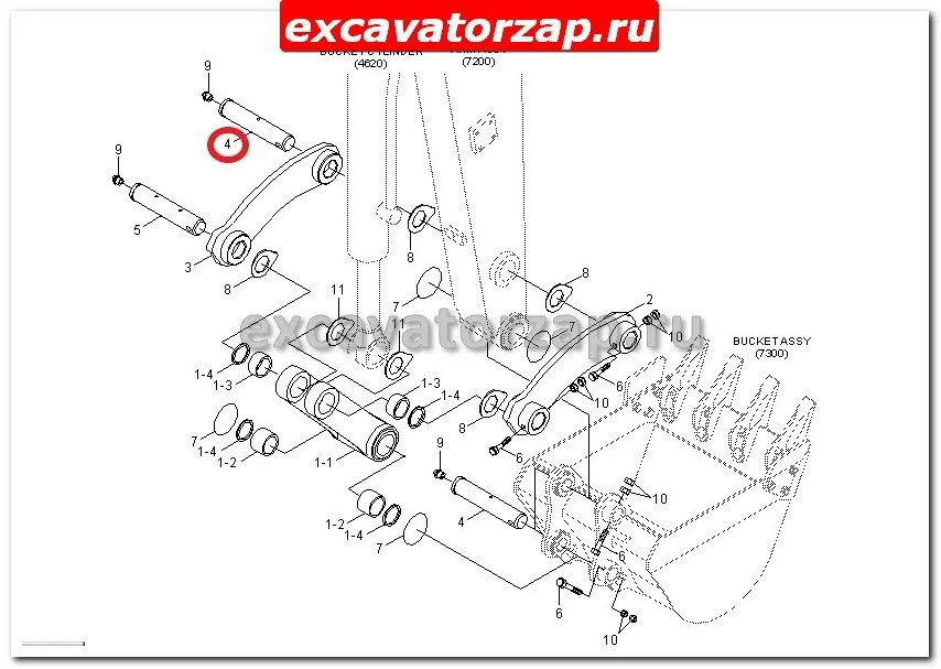 Палец экскаватора Hyundai R35Z-9 61МН-01501 (щека-рукоять)
