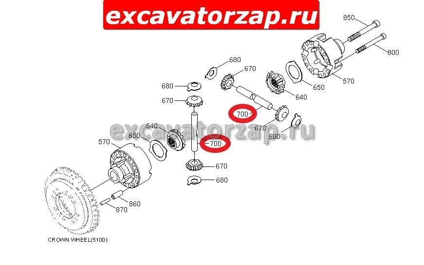 Рейка дифференциала (палец крестовины) ZGAQ-02306 моста экскаватора Hyundai R200W-7, R210W-9
