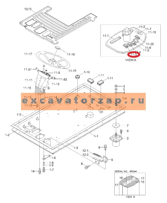 Переключатель (кнопка) 21N4-01210 аварийного сигнала экскаватора HYUNDAI R140W7, R140W7A, R170W7, R170W7A, R200W7, R200W7A, R55W-9, R55W7, R55W7A