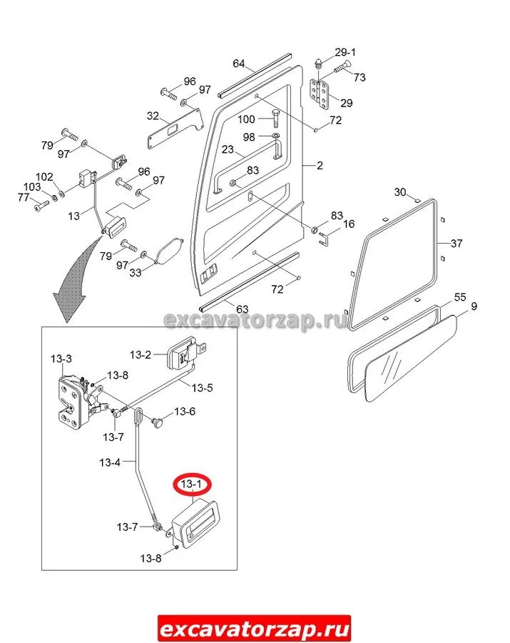 Ручка замка двери 71N6-03390 экскаватора Hyundai R140, R170...  7 серия
