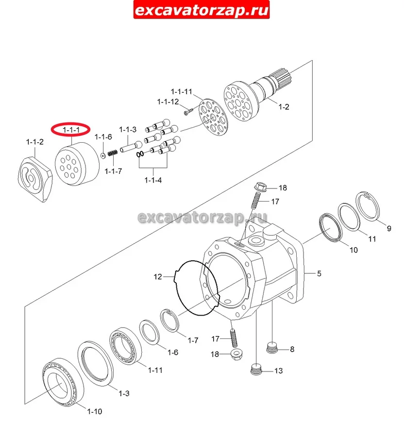 Блок цилиндров XJDD-00230 гидромотора хода(КПП) экскаватора Hyundai R140W