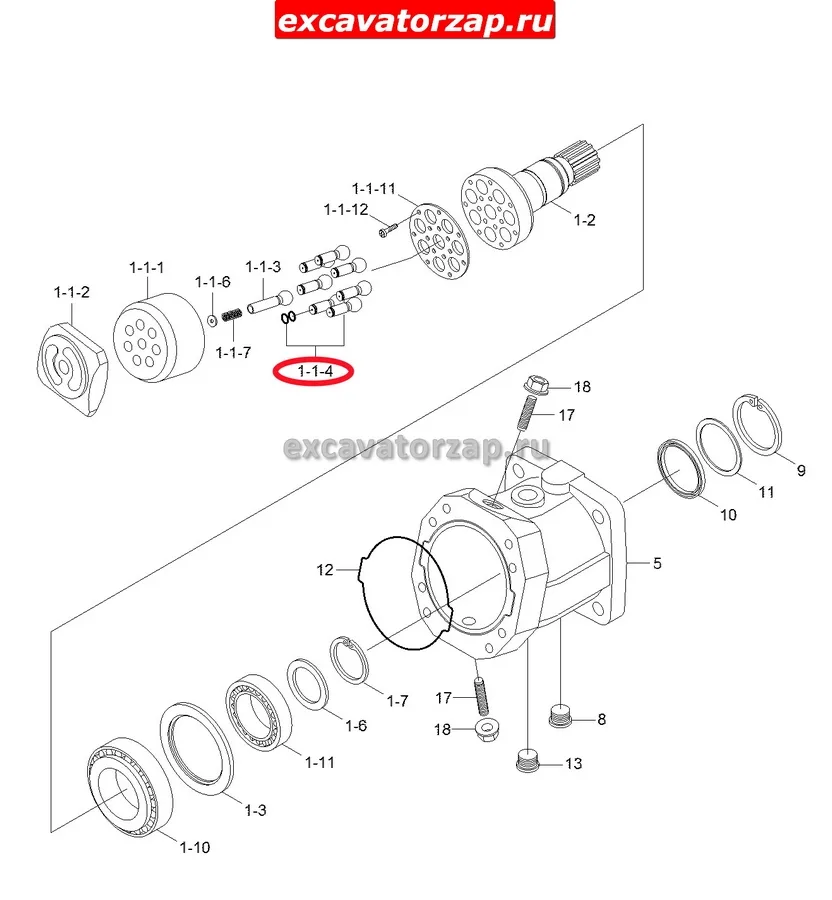 Поршень с кольцами XJDD-00233 гидромотора хода(КПП) экскаватора Hyundai R140W