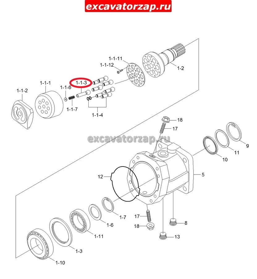 Центральный шип XJDD-00232 гидромотора хода (КПП) экскаватора Hyundai R140W