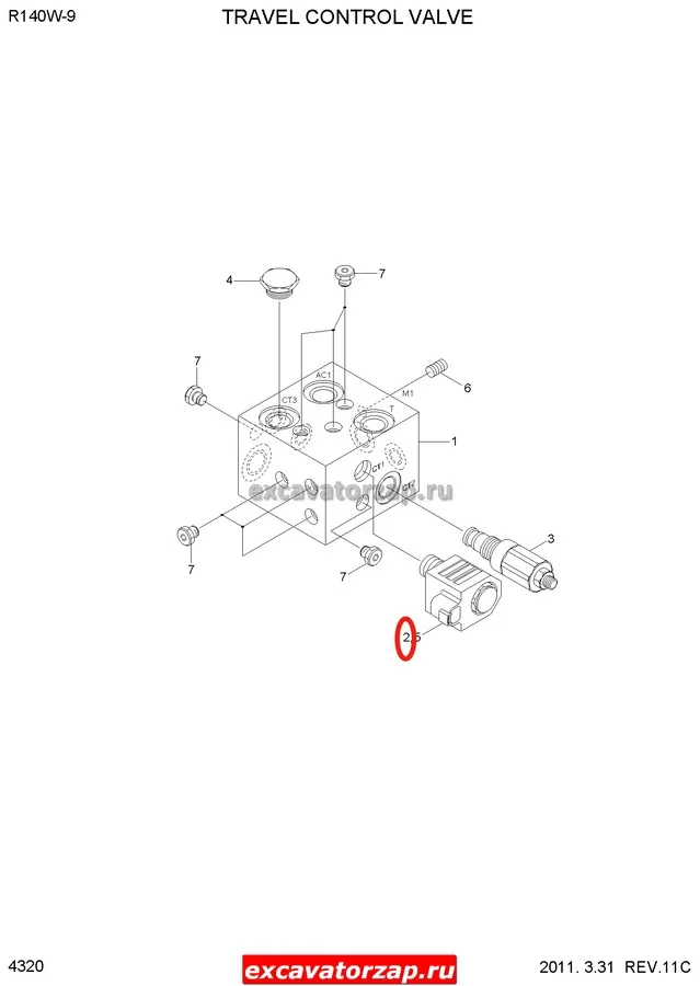 Электромагнитный клапан (соленоид) XKBL-00063 (АНАЛОГ) экскаватора HYUNDAI R140W9, R140W-9A, R140W-9S, R170W-9, R170W-9S, R180W-9A, R180W-9S, R210W-9, R210W-9A, R210W-9AMH, R210W-9MH, R210W-9S