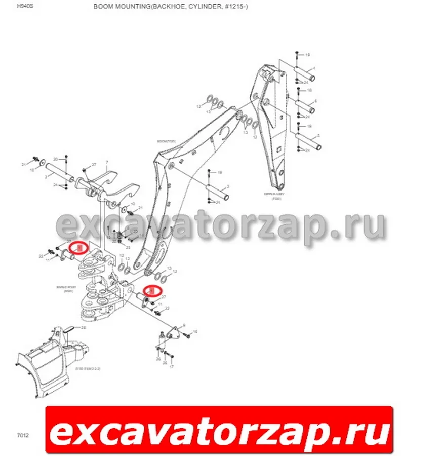 Палец 61U4-61511 крепления стрелы к поворотному блоку экскаватора погрузчика Hyundai H940S