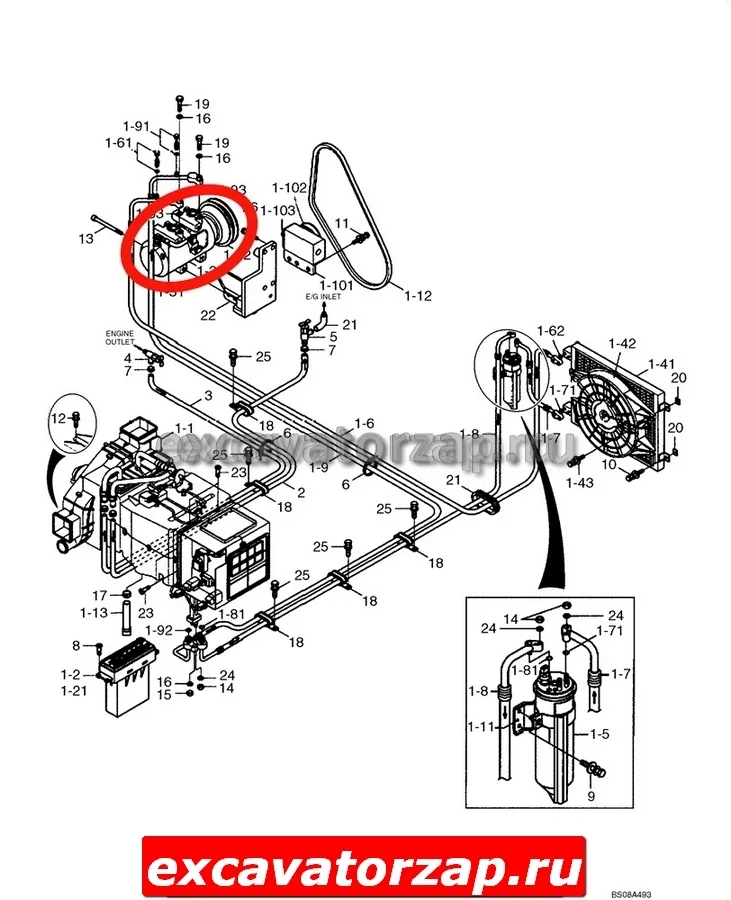 Компрессор кондиционера 11Q6-90040 (АНАЛОГ) экскаватора Hyundai 9-й серии