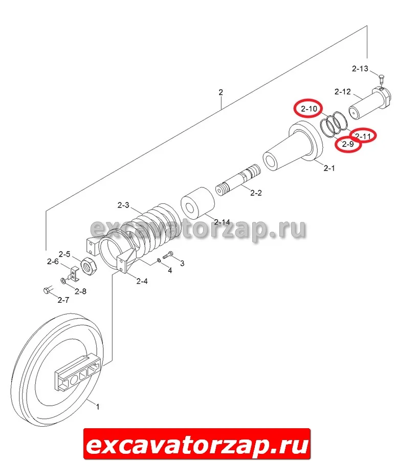 Ремкомплект 81E1-3104 + 81E1-3204 + 81E1-3304 натяжителя экскаватора HYUNDAI R210, R290, R320-7