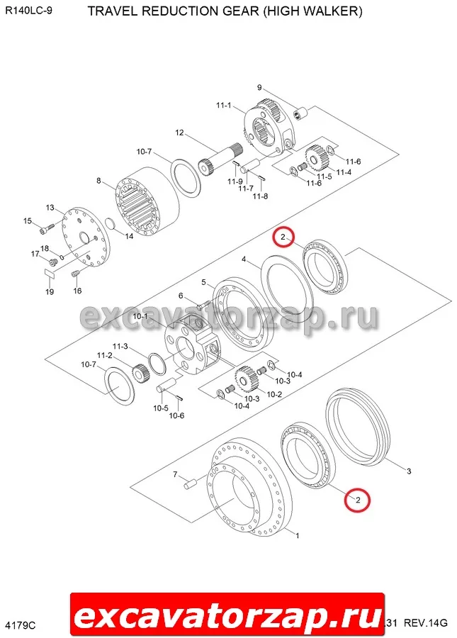 Подшипник XKAQ-00218 редуктора хода экскаватора Hyundai R140LC, R160LC, R180LC