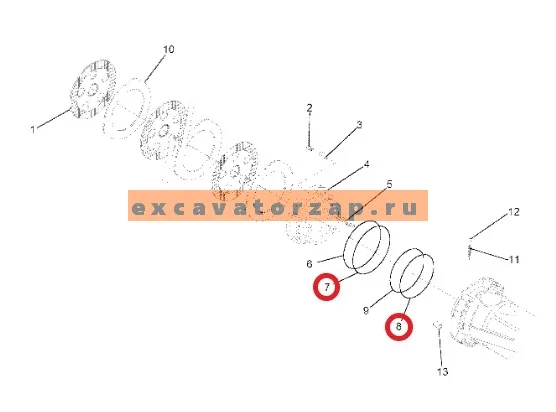 Ремкомплект ZTAM-01202, ZTAM-01201 тормозного поршня заднего моста экскаватора Hyundai R140W-7
