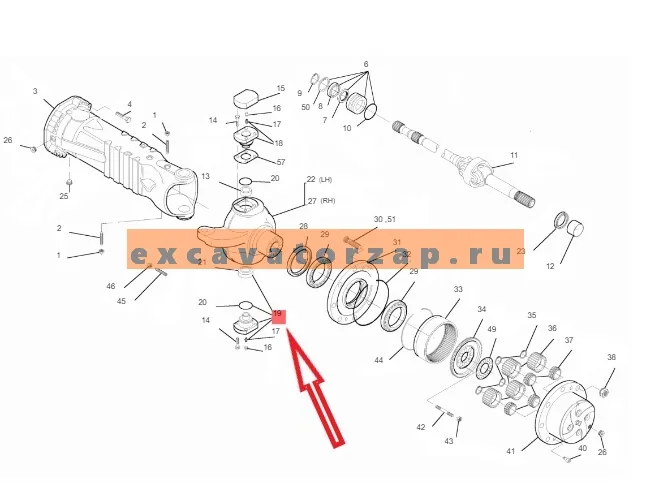 Шкворень ZTAM-00058 (АНАЛОГ) нижний переднего моста экскаватора HYUNDAI R140W