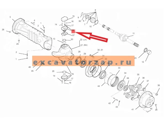 Шкворень 212.06.701.04, 2120670104 верхний переднего моста экскаватора HYUNDAI R140W-7