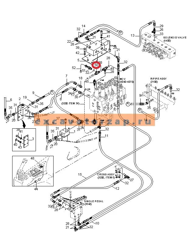 Тройник 31EE-20050 гидрораспределителя экскаватора HYUNDAI R140, R160, R180