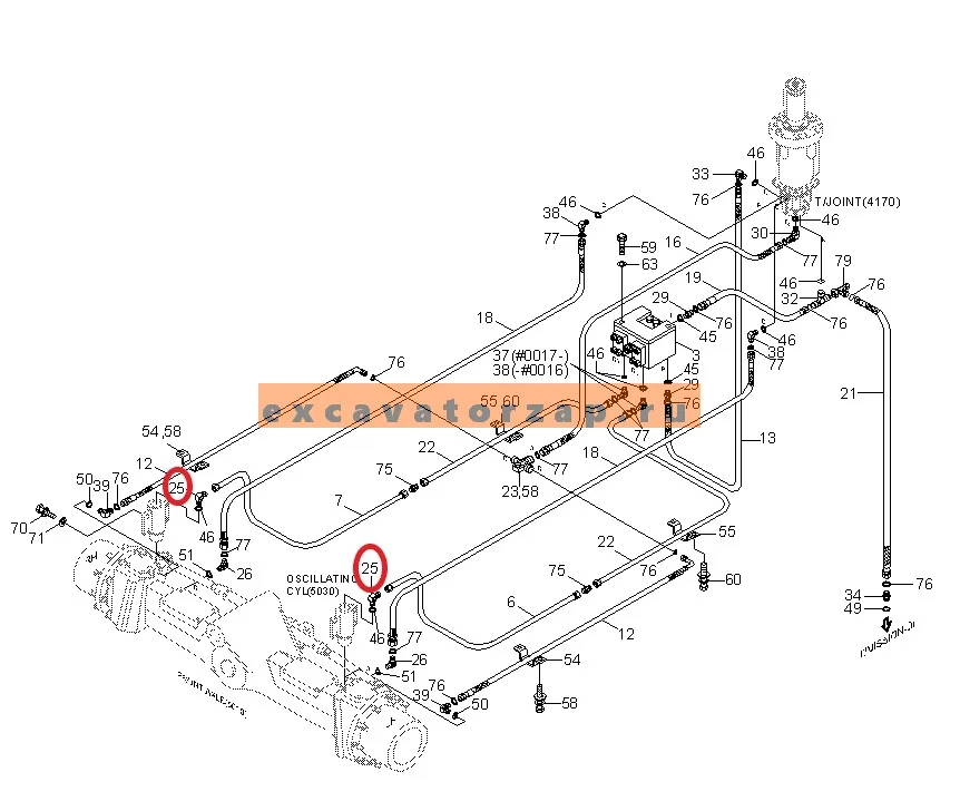 Штуцер 31E3-3175 тормозной системы переднего моста экскаватора HYUNDAI R130W, R140W, R170W, R200W