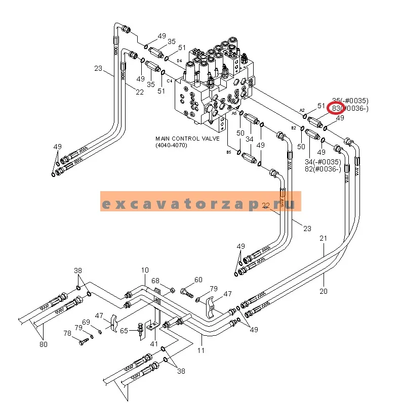 Штуцер X511-116548 гидрораспределителя экскаватора HYUNDAI R110, R140, R160, R170, R180